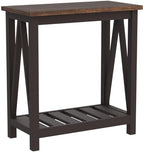 ChooChoo Farmhouse End Table, Rustic Vintage Narrow End Side Table with Storage Shelf for Small Spaces, Nightstand Sofa Table for Living Room, Bedroom Espresso 2 Pack