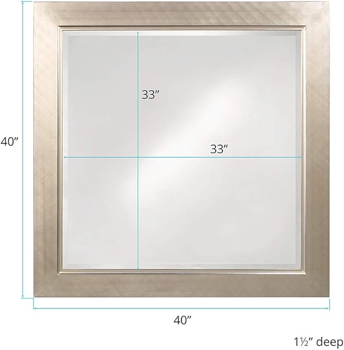 Howard Elliott Millenium Hanging Square Mirror for Wall, Beveled Edges Mirror with Silver Leaf Finish, Accent Mirror Home Décor Vanity Mirrors for Living Room & Entryway, 40 x 40 Inch