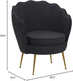 Velvet Barrel Accent Chair with Scalloped Silhouette and Gold Metal Legs, Decorative Piece Suitable for Traditional, Modern, and Contemporary Spaces, Black