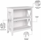 Bush Home Key West Small 2 Shelf Bookcase in Pure White Oak, Compact Home Organizer, Vertical Storage Solution, Bookshelf for Office or Living Room