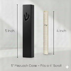 SURI Mezuzah and Scroll – 5 Inch Black Aluminum Mezuzah Case with a Printed Scroll, Open-Back Design for Indoor Use, Self-Stick Adhesive, Fits a 4 Inch Mezuza Scroll, Gift Box Included