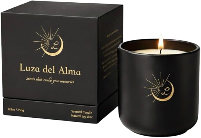 Sandalwood Soy Wax Candle 8.8oz — Matte Black Ceramic Jar, Cotton Wick — Long-Lasting 52-Hour Clean Burn — Aromatherapy Gift Candle for Men and Women, Bedroom and Living Room