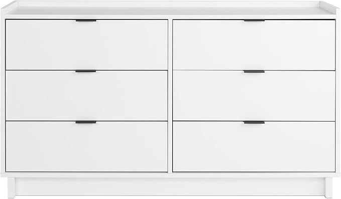 Prepac Simply Modern 6-Drawer Double Dresser for Bedroom, Chest of Drawers, Modern Bedroom Furniture, 52.5” wide x 16” deep x 29.5” tall, White