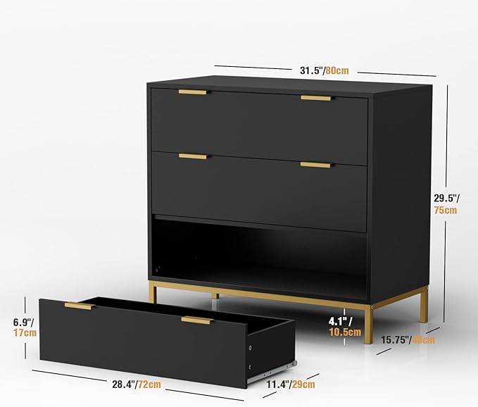 Anmytek Black Dresser for Bedroom, 3 Drawer Dresser with Spacious Storage Modern Wood Chest of Drawers for Bedroom Living Room Chest of Drawers for Hallway H0073