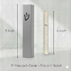 SURI Mezuzah on Door – 5 Inch Silver Aluminum Mezuzah Case with Printed Scroll, Open-Back Design for Indoor Use, Self-Stick Adhesive, Fits a 4 Inch Scroll, Gift Box Included