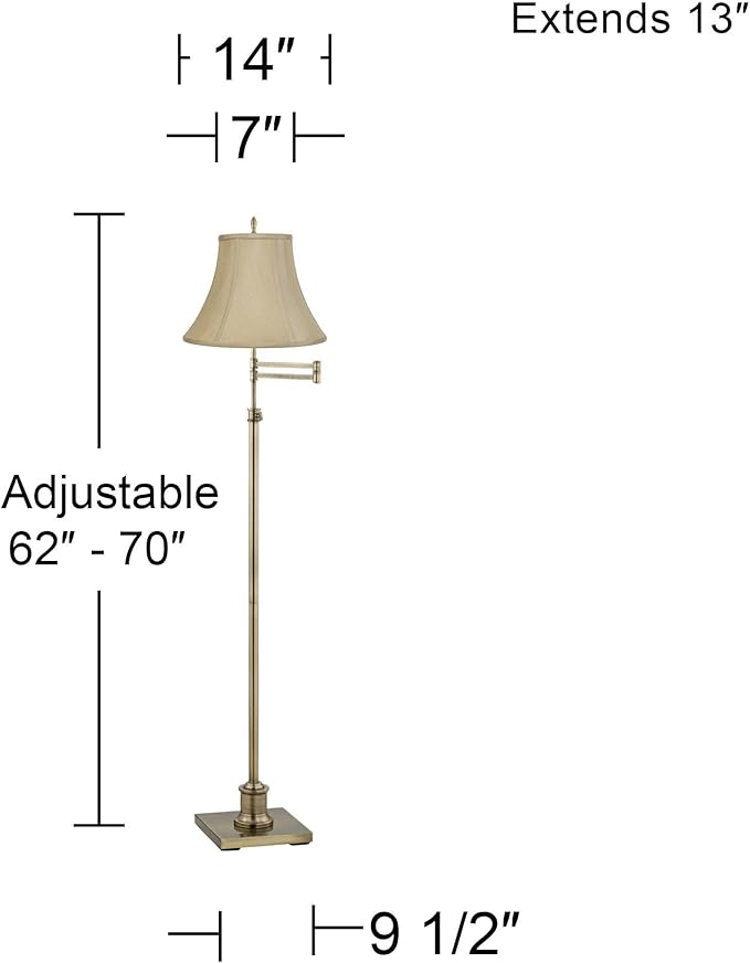 360 Lighting Westbury Traditional Floor Lamp Adjustable Height Standing Swing Arm 70" Tall Antique Brass Imperial Taupe Fabric Bell Shade Decor for Living Room Reading House Bedroom