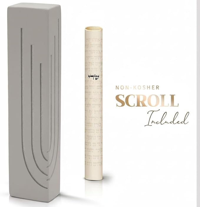 SURI Mezuzah for Door – 6 Inch Gray Concrete Mezuza Case with Printed Scroll, Self-Stick Adhesive, Fits a 5 Inch Scroll, Gift Box Included