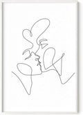 Minimalist Couple Art Wall Art Print Couple Kiss Abstract Line Drawing, Gallery Quality 24"x36" White Framed, Abstract Love Aesthetic Decor Bedroom Living Room