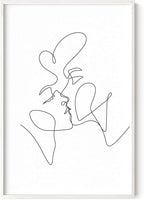 Minimalist Couple Art Wall Art Print Couple Kiss Abstract Line Drawing, Gallery Quality 24"x36" White Framed, Abstract Love Aesthetic Decor Bedroom Living Room