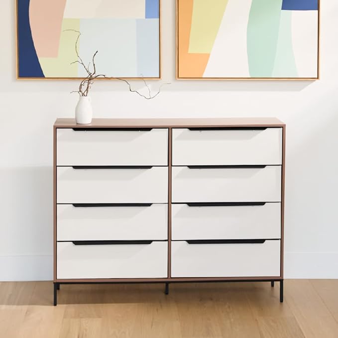 tinge Lira Premium Fabric Dresser - Solid Wooden Frame, 8 Spacious Sag-Proof Drawers with Sleek Metal Handles - Premium & Durable Storage Solution for Your Home (Dark Brown)
