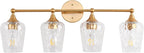 28.46in Modern Bathroom Light Fixtures, 4 Light Vanity Light, Rippled Glass Shade Gold Wall Lamp, Bathroom Wall Sconce Lamp for Mirror Living Room Bedroom Hallway