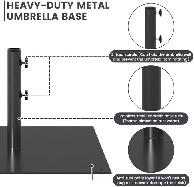 Sundale Outdoor Umbrella Base 40lbs with Stainless Steel Umbrella Tube, Heavy Duty Square Steel Umbrella Stand, Black