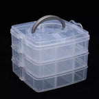 3-Tier Hair Accessories Storage Box, Clear Plastic Organizer with Handle, 5.9 x 5.9 x 5.1 in (Transparent, 5.9 x 5.9 x 5.1 in)