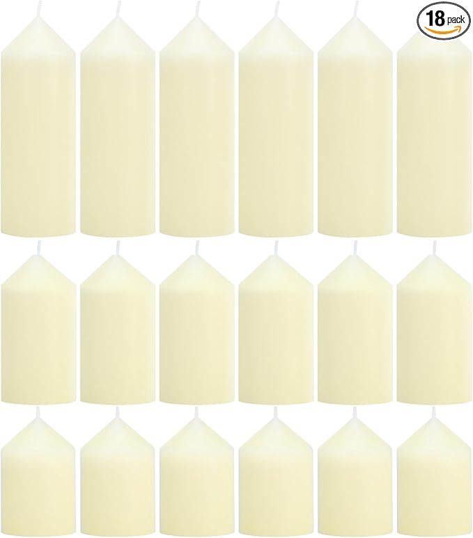 18 Pcs Ivory Pillar Candles Bulk Set，3 Different Lengths 2 x 3/4/6 Inch (6 Each)，Hurricane Candles，Dripless Unscented Smokeless，Gives You a Better Atmosphere When Organizing an Event Party.