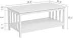 ChooChoo Farmhouse Coffee Table, Pure White Living Room Table with Shelf, 40 Inch