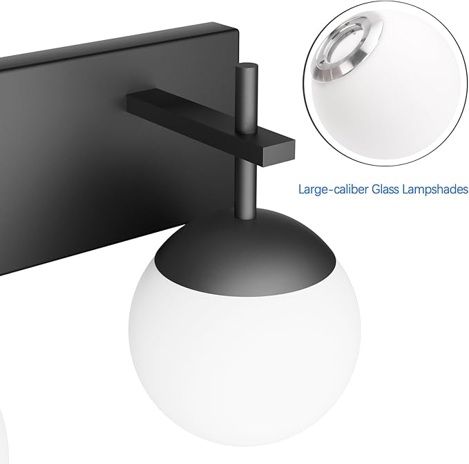 Ralbay Matte Black Bathroom Vanity Light - 3-Light Mid Century Modern Black Bathroom Lights Fixtures with Milky Glass Globe