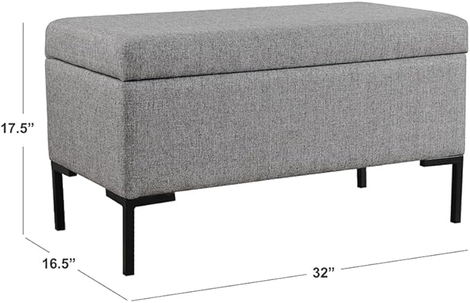HomePop Upholstered Storage Bench with Metal Leg, 32" W, Gray Fabric