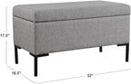 HomePop Upholstered Storage Bench with Metal Leg, 32" W, Gray Fabric