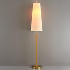 Globe Electric 61000173 63" Floor Lamp, Matte Brass, Wood Toned Accent, Long White Fabric Shade, in-Line On/Off Foot Switch, 6.7-Foot Clear Cord, 1-Light, 60W E26/Medium Base Bulb