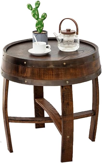 Whiskey Barrel End Table, Handcrafted Oak Wine Barrel Table, Handcrafted Rustic Coffee Table for Farmhouse Living Room Decor