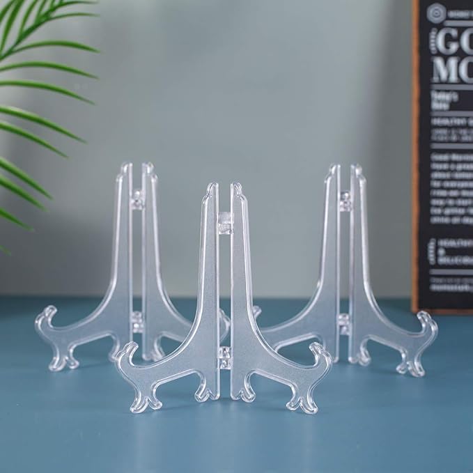 Artliving 6 Inch Clear Plastic Easels or Stand/Plate Holders to Display Pictures or Other Items at Weddings, Home Decoration, Birthdays, Tables (12 Pack)