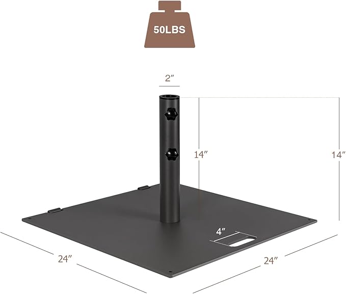 Tangkula 50LBS Patio Umbrella Base, Portable Outdoor Umbrella Base Stand, 24 Inches Square Umbrella Base Holder with 2 Tightening Knobs & 2 Wheels, Suitable for Backyard, Deck, Poolside, Patio (Black)