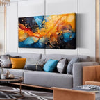 Abstract Canvas Wall Art Blue Orange Black Canvas Prints Modern Living Room Bedroom Home Office Wall Decor Framed Artwork Size 24x48