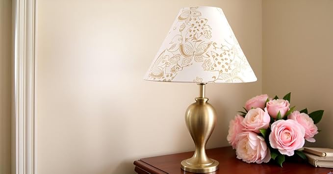 Aspen Creative 58758, Hardback Empire Transitional UNO Lamp Shade, Cream Butterfly Pattern, 4" Top x 10" Bottom x 7" Slant Height, Slip UNO 33mm