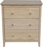 International Concepts Dresser with 3 Drawers, Unfinished