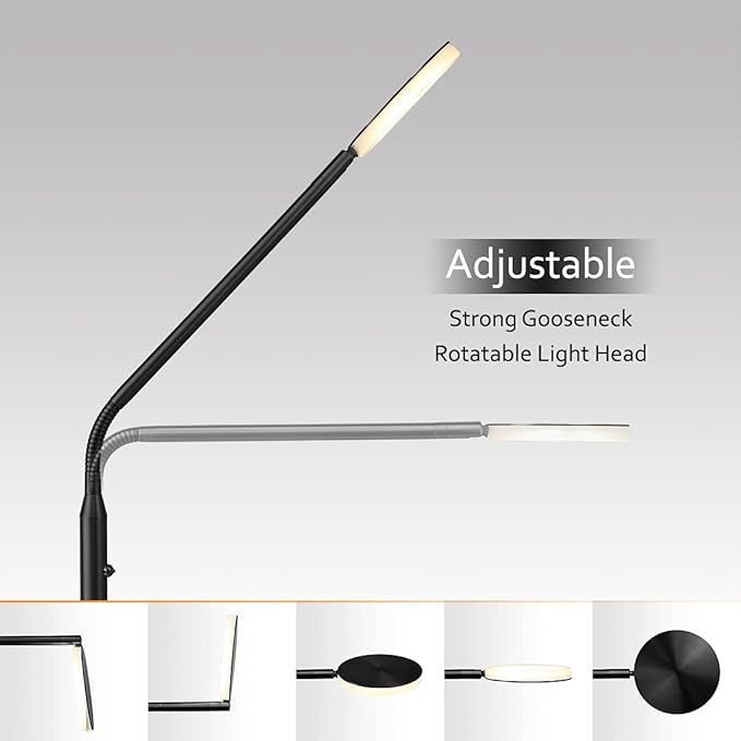 O’Bright Moon - Dimmable LED Floor Lamp, Adjustable Color Temperature for Bedside Reading, Work Light, Art/Crafting Light, Sewing, 360° Flexible Gooseneck, Rotatable Lighting, Black