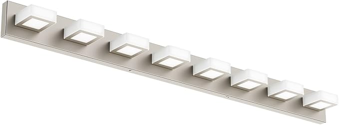 Ralbay 8-Light Brushed Nickel Bathroom Vanity Lights Metal Acrylic LED Modern Bathroom Wall Lighting Fixtures Over Mirror