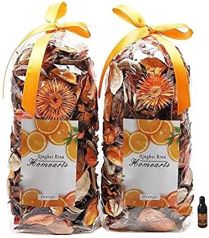 Qingbei Rina Potpourri Bags,Orange Scented Potpourri Dried Flowers, Decorative Bowl Vase Filler,Home Fragrance, Bathroom Decor,8.4oz(Citrus)