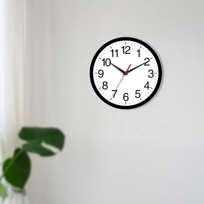 Wall Clock Modern 10 Inch Black Battery Operated Silent Non Ticking Analog for Living Room Office Home Bedroom Kitchen Bathroom