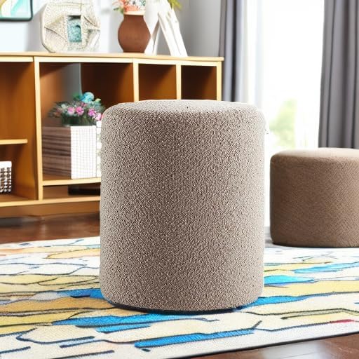 Get Set Style Modern Round Ottoman with Soft Padded Seat, Multifunctional Vanity Stool for Makeup, Upholstered Footrest Stool Ottoman Foot Stool for Living Room, Bedroom