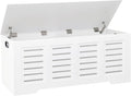 DINZI LVJ Storage Chest, 47.3” Wooden Toy Box with 2 Safety Hinges, Retro Entryway Shoe Storage Bench with Flip-Top, Sturdy Large Storage Trunk for Living Room, Bedroom, Easy Assembly, White