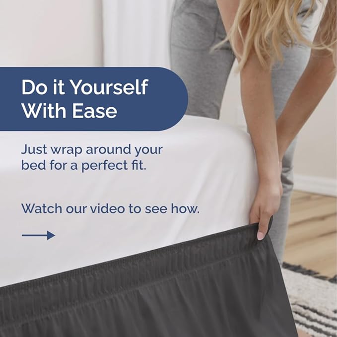 Wrap Around Dust Ruffle Bed Skirt - Charcoal - for Queen Size Beds w/ 15 Inch Drop - Easy Fit Elastic Strap - Adjustable Pleated Bedskirt w/Brushed Fabric - Wrinkle Free - Women, Men, Kids & Teens