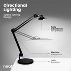 Neatfi XL Nail Desk Lamp with Clamp, 2200 Lumens, 20-Inch Wide Head, Dimmable 4 Levels, 6500K, LED Task Light for Manicure Table, Crafts, Workbench, Office (Non-CCT with Base, Black)