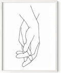 Holding Hands Wall Art Interlocking Fingers Connection Continuous Line Drawing 11x14 Inch Oak Wood White Framed Modern Minimalist Unity Print for Bedroom