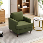 Mid-Century Accent Chair, Comfy Upholstered Reading Accent Chairs for Bedroom, Modern Linen Fabric Armchair for Living Room, Single Sofa Chair with Wood Legs (Green, 2 Pack)