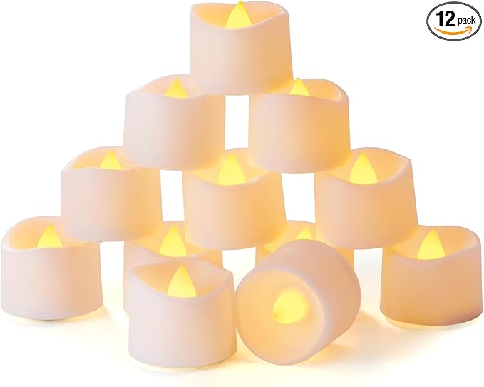Homemory Timer Tea Lights Candles Battery Operated, 6H Timer Built-in, Auto On Daily, Flameless LED Tealight Votives for Table Centerpieces, Lantern, Holiday Decor, Warm Lamp, No Remote, 12-Pack