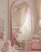 Antok Full Length Mirror, 58"x19" Floor Mirror, Arched Floor Standing Freestanding Arch Full Body Mirrors with Stand for Bedroom, Hanging Mounted for Living Room Cloakroom,Pink