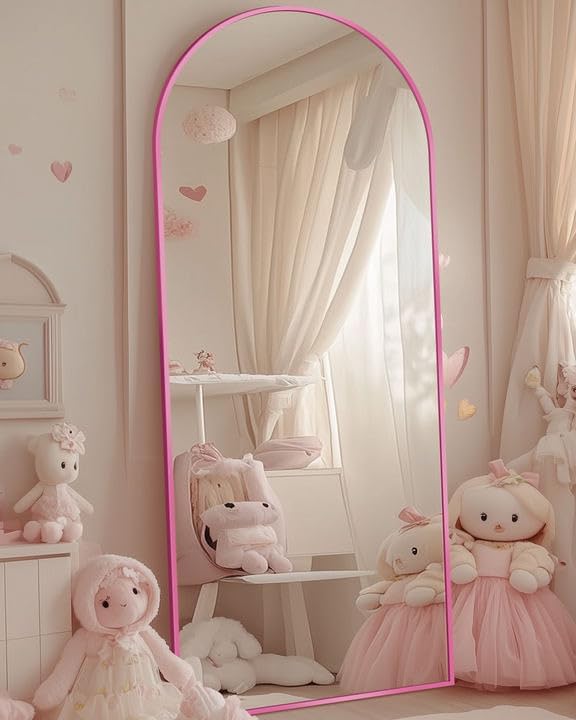 Antok Full Length Mirror, 58"x19" Floor Mirror, Arched Floor Standing Freestanding Arch Full Body Mirrors with Stand for Bedroom, Hanging Mounted for Living Room Cloakroom,Pink