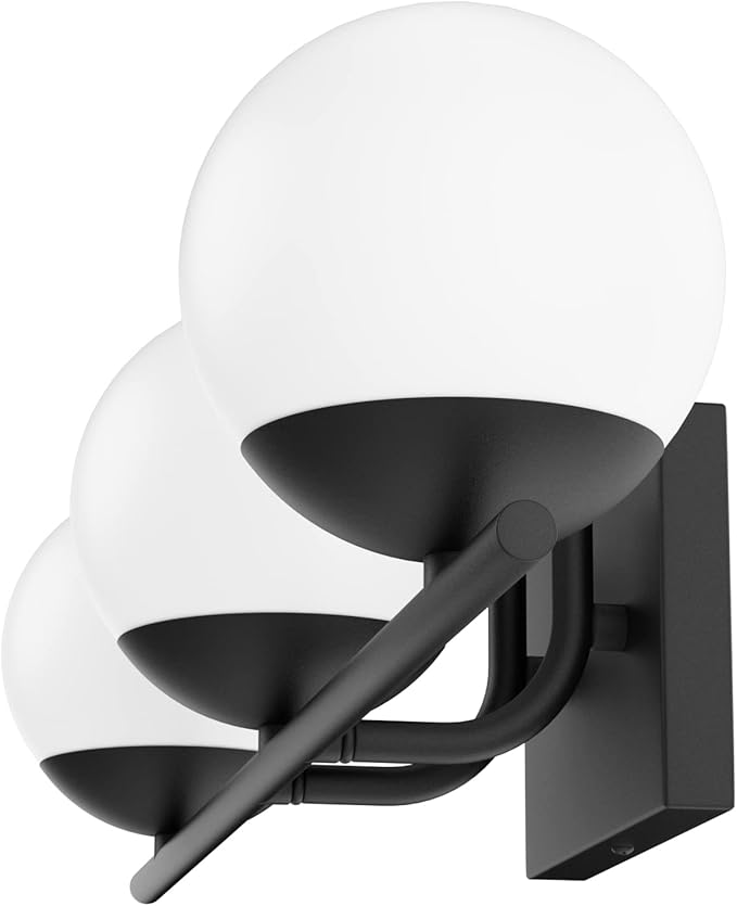 Ralbay Matte Black Bathroom Lights - 3-Light Mid Century Modern Vanity Lights with Milky Glass for Wall Lighting