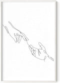 Minimalist Reaching Hands Wall Art Continuous Line Drawing Connection Symbol 24x36 Inch Oak Wood White Framed Aesthetic Modern Decor Print for Bedroom Living Room