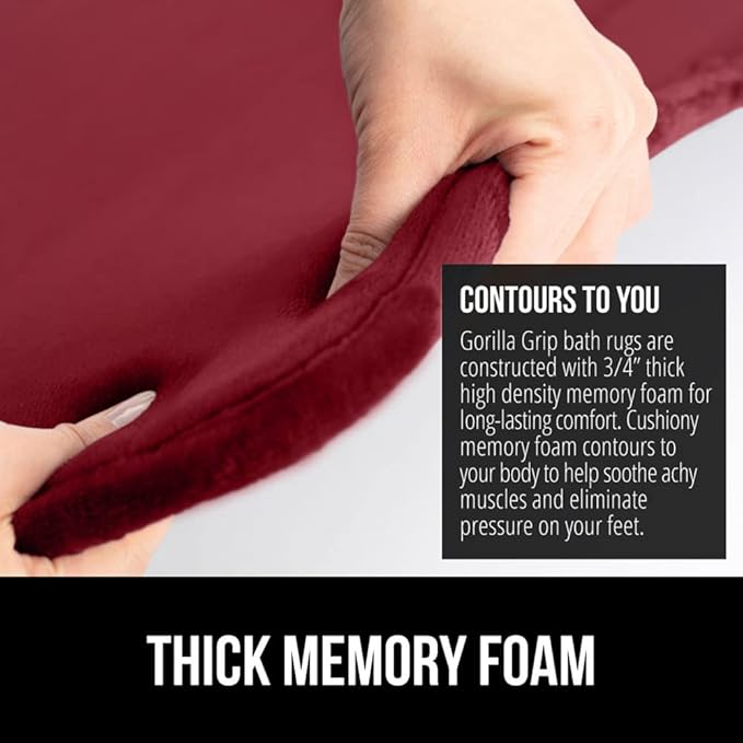 GORILLA GRIP Memory Foam Bath Mat, Soft Absorbent Velvet Bathroom Mats, Durable Dots on Underside, Machine Washable Bathmat, Carpet Rug Room Decor for Shower Tub Floor RV, 30x20 Rugs, Burgundy