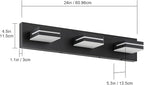 Bathroom Vanity Lighting Fixtures Over Mirror (3-Light, 24-Inch) Modern LED Bathroom Wall Lighting Fixtures, Matte Black (Cool White 6000K)