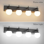 Ralbay Mid Century Modern Vanity Lights 4-Light Mid Century Modern Bathroom Light Fixtures Over Mirror, Milky Glass Globe Matte Black Bathroom Wall Light Fixture (Exclude Bulb)