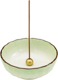 Asayu Japanese Lotus Incense Holder for Sticks 4.1 inch (105mm), Traditional Made in Japan Ceramic Ash Catcher and Brass Incense Burner Set - Light Green