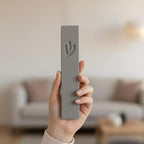SURI Mezuzah for Door – 4 Inch Light Gray Concrete Mezuzah Case with Printed Scroll, Judaica Entry Design, Fits a 3 Inch Mezuza Scroll, Gift Box Included