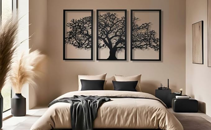 VAILLA Wood Wall Art Decor Wall Hanging Sculpture Modern Home Decoration 3 Panels Nature Wall Hangings Large Wooden Wall Arr 3D Textured Sculptures for Living Room Bedroom Office Dinnig Room (Tree of Life)